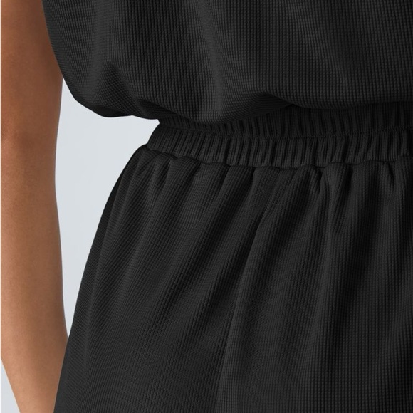 HALARA V Neck Short Sleeve Pocket Waffle Casual Romper - Picture 4 of 13